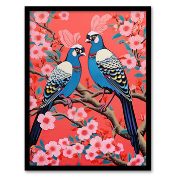 Cherry Blossom Chichi Birds Pink Blue Wall Art Print, 5 of 6