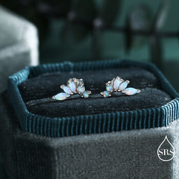 Sterling Silver Blue Opal Marquise Cluster Stud Earrings, 2 of 12