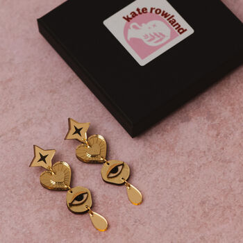 Asteria Heart And Eye Earrings Gold, 2 of 3