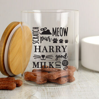 Cat Treats Personalised Glass Jar Bamboo Lid, 3 of 6
