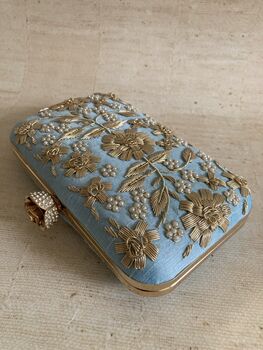 Sky Blue Handcrafted Rectangular Clutch Bag, 2 of 10