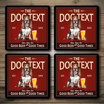 Personalised Bar Runner And Coasters Dog House Vintage, 3 of 8