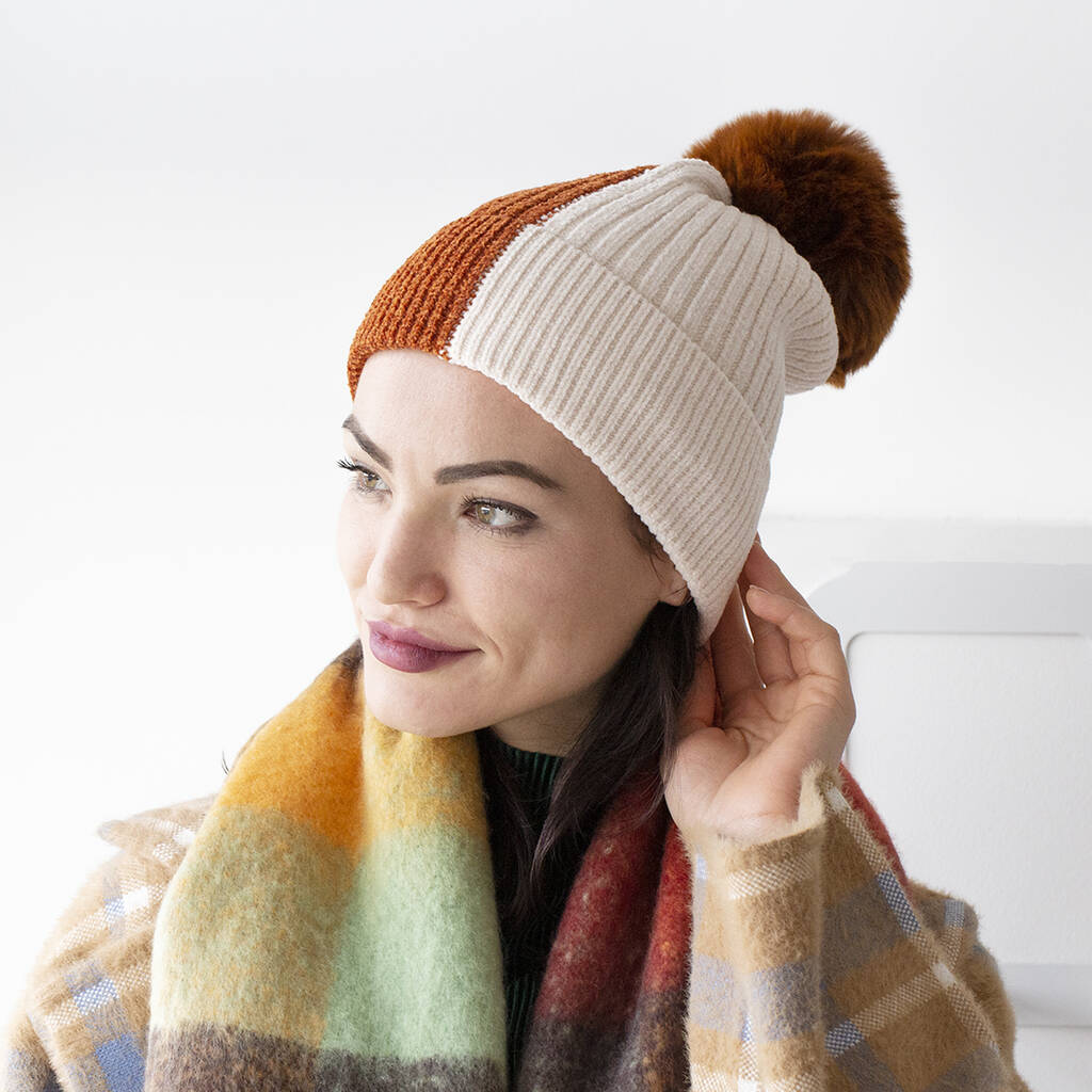 Two Tone Chenille Knit Hat By Studio Hop