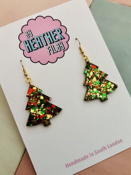 Sparkly Christmas Tree Glitter Resin Earrings / Christmas Gift / Secret Santa Gift, 9 of 11