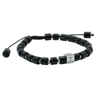 Men's Golf Bead Adjustable Black Agate Bracelet, 3 of 4