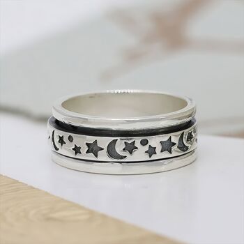 Personalised Sterling Silver Celestial Spinner Ring, 5 of 11