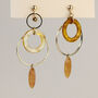 Gold And Orange Circle Dangle Clip On Earrings, thumbnail 1 of 3