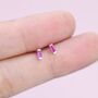 Sterling Silver Ruby Red Tiny Baguette Cz Stud Earrings, thumbnail 6 of 12