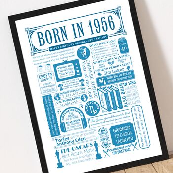 Born In 1956 Personalised 70th Birthday Fact Poster, 3 of 9