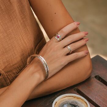 Personalised Birthstone Aura Magic Mixed Metal Spinning Ring, 7 of 12