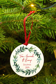 Mummy Daddy And Bump Personalised Christmas Decoration Mistletoe Bauble, 3 of 4