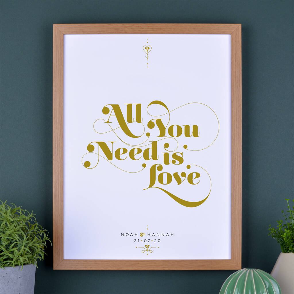 All You Need Is Love Personalised Print, 1 of 11