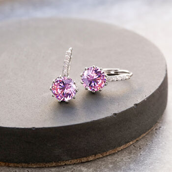 Pink Crystal Drop Huggie Statement Earrings, 2 of 3