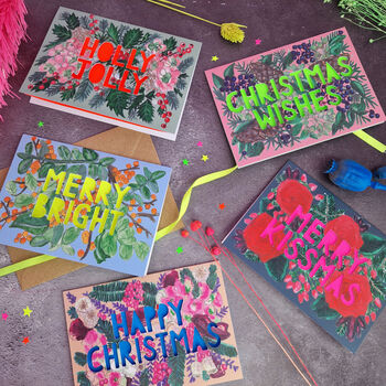 Christmas Wishes Neon Floral Christmas Card, 9 of 9