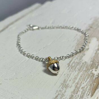 Personalised Solid Silver And Gold Plate Acorn Bracelet, 4 of 5
