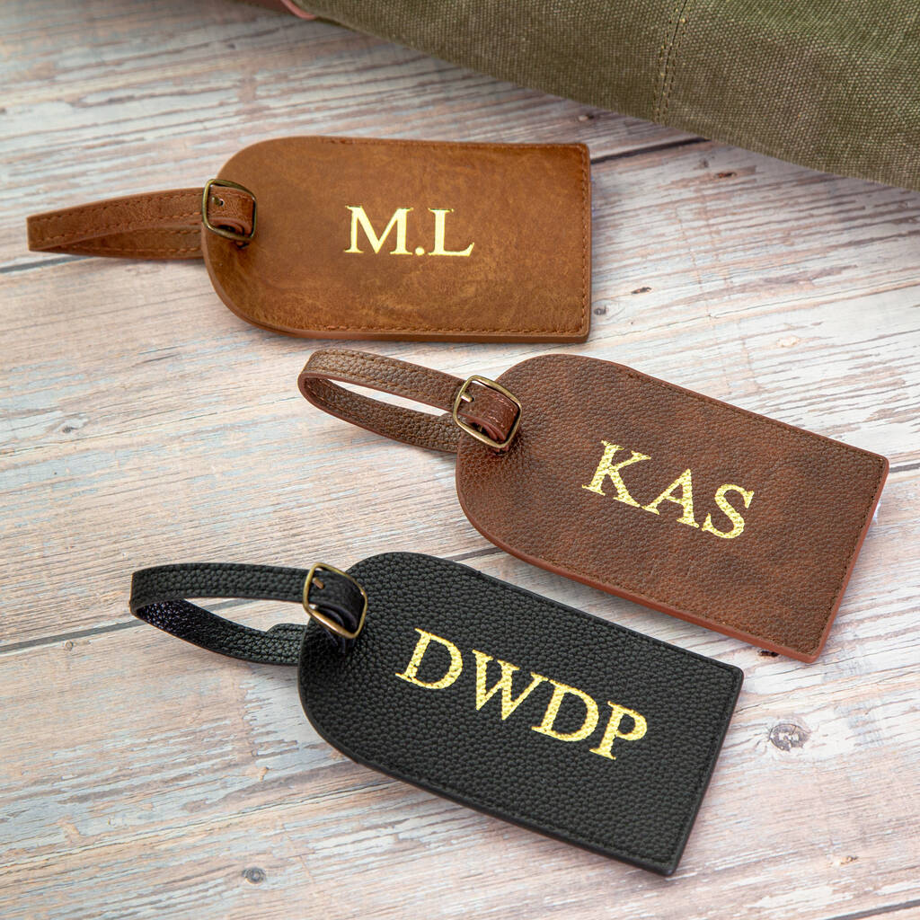 Personalised Faux Leather Luggage Tag Gold Font, 1 of 11