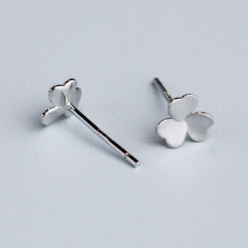 Sterling Silver Three Leaf Clover Stud Earrings, 3 of 6