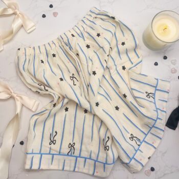 Christmas Pyjama Gift Set – Striped With Bow Details Plus Soft Blue Eye Mask – Ideal For Her And Teens, 7 of 9