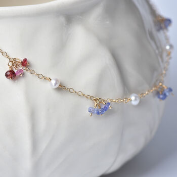 Tanzanite, Pink Sapphire And Pearls Cluster Necklace, 5 of 12