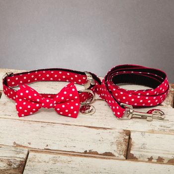The York Red And White Spotted Dog Bow Tie And Lead Set, 2 of 6