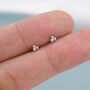 Tiny Three Ball Barbell Earrings In Sterling Silver, thumbnail 6 of 9