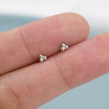 Tiny Three Ball Barbell Earrings In Sterling Silver, 6 of 9