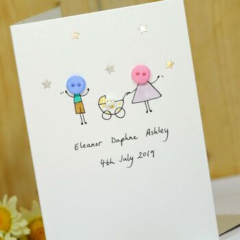 Personalised 'Button Pram' Handmade New Baby Card, 2 of 10