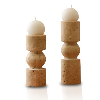 Set Of Two Travertine Candle Holder Set, Layered Design, 2 of 2