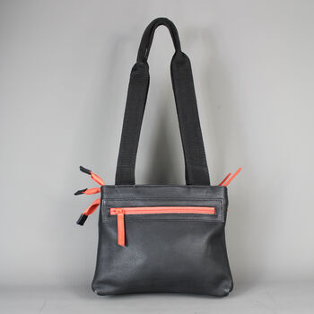 Black Leather Zip Tote Bag With Orange Zips, 4 of 9