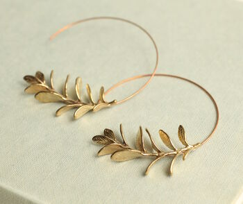 Botanical Leaf Gold Hoop Earrings, 5 of 6