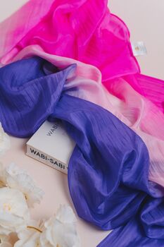 100% Mulberry Silk Scarf, Ombre Purple Blue Pink, 3 of 7