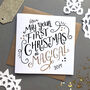 Personalised Foiled Magical First Christmas Card, thumbnail 1 of 5