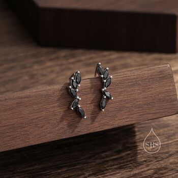 Black Cz Cluster Crawler Earrings In Sterling Silver, 2 of 12