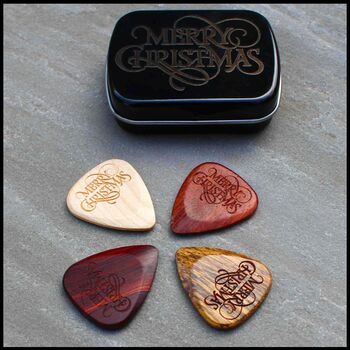 Acoustic Guitar Tin Of Four Merry Christmas Picks, 3 of 9