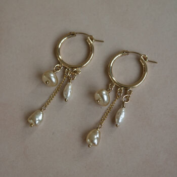 Perla Hoops 14k Gold Filled And Vintage Glass Pearls, 3 of 7