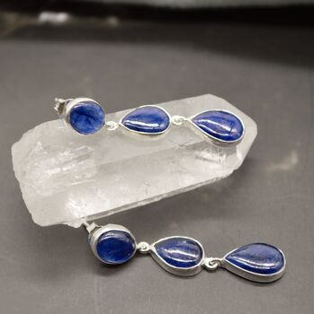 Blue Sapphire Handmade Sterling Silver Drop Earrings, 7 of 8