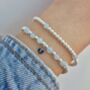Sterling Silver March Aquamarine Personalised Heart Bracelet Set Of Two Stacking Bracelets: March Birthstone Stacking Jewellery, thumbnail 5 of 6
