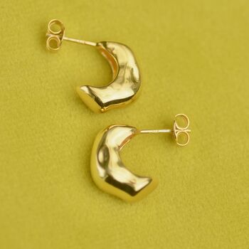 Gold Misshapen Huggie Hoop Earrings, 5 of 9