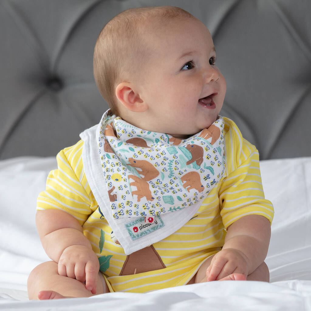 Muslin Bib And Burp Cloth For Baby | Bear Print, 1 of 10