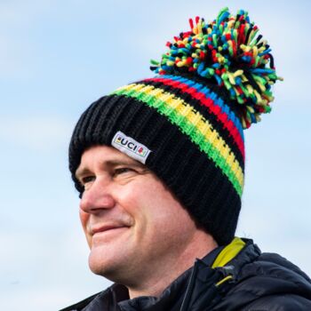 Uci Black Rainbow Stripes Striped Bobble Hat, 2 of 2