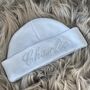 Personalised Embroidered White Newborn Baby Hat, thumbnail 1 of 6
