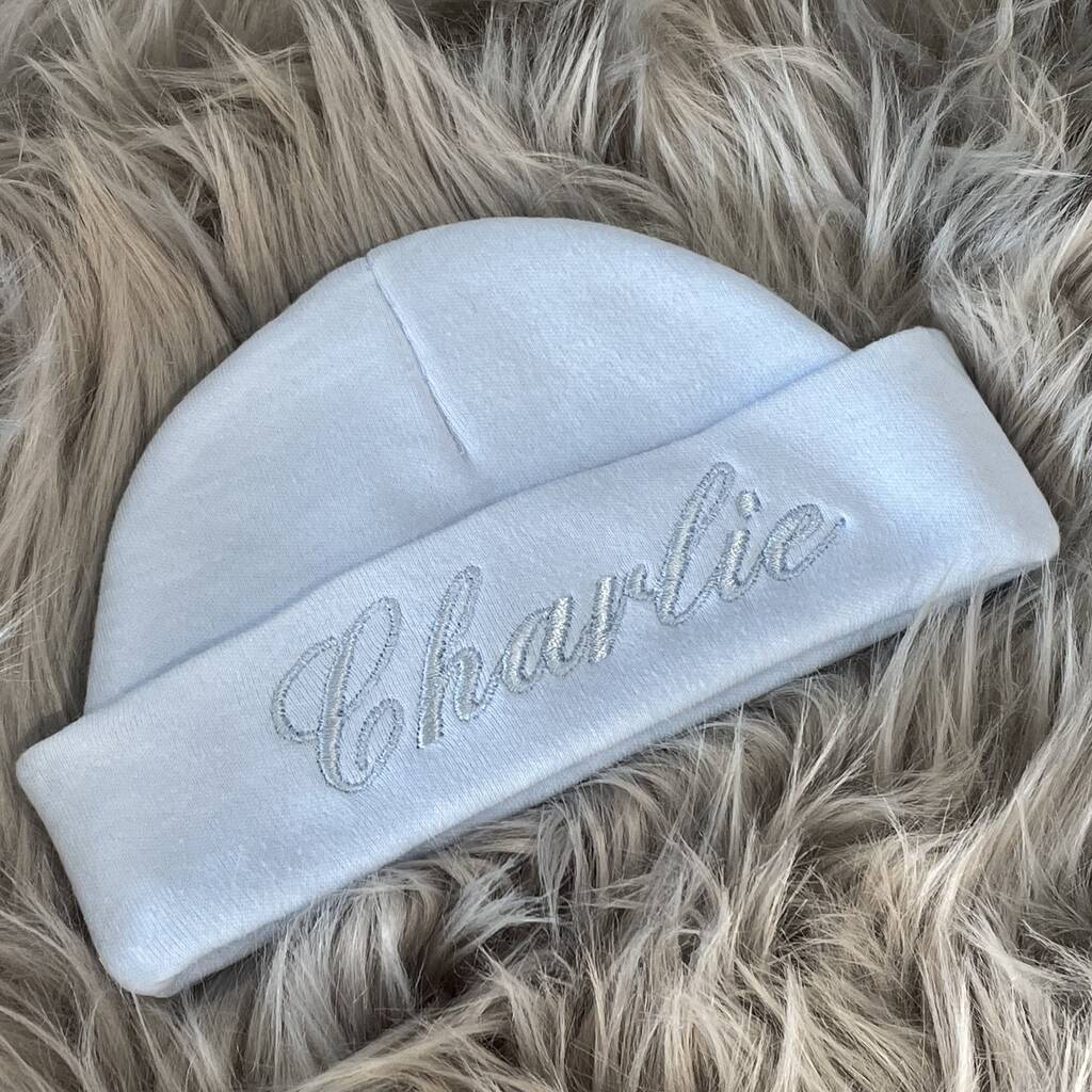 Personalised Embroidered White Newborn Baby Hat, 1 of 6