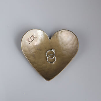 19th Anniversary Gift Bronze Heart Dish. Choice Of Hand Stamped Design, 2 of 8