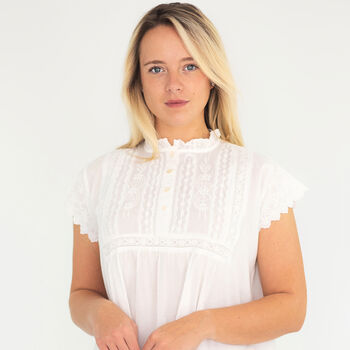 Polo Short Sleeve White Cotton Victorian Style Lace Trim Nightdress, 6 of 7