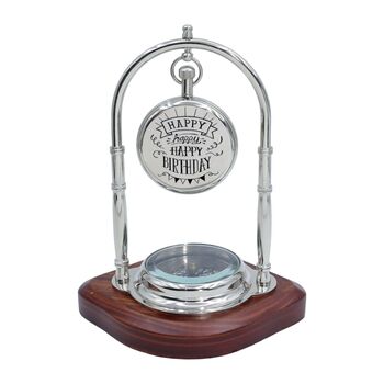 Personalised Silver Colour Desk Clock With Compass, 9 of 11