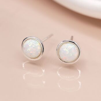 Sterling Silver White Opal Stud Earrings, 4 of 11