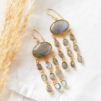 Labradorite Gold Plated Silver Chandelier Earrings, 2 of 6