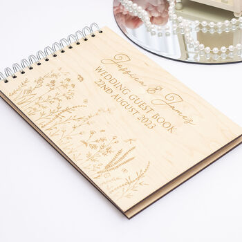 Wildflower Meadow Wooden Engraved Wedding Guest Book, 4 of 4