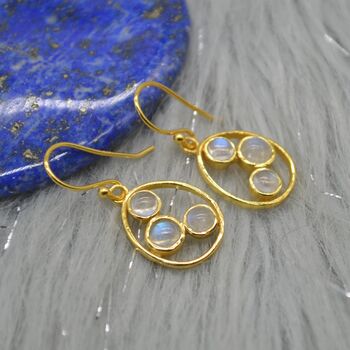 Rainbow Moonstone Earrings: Gold Or Silver Drop, 9 of 12