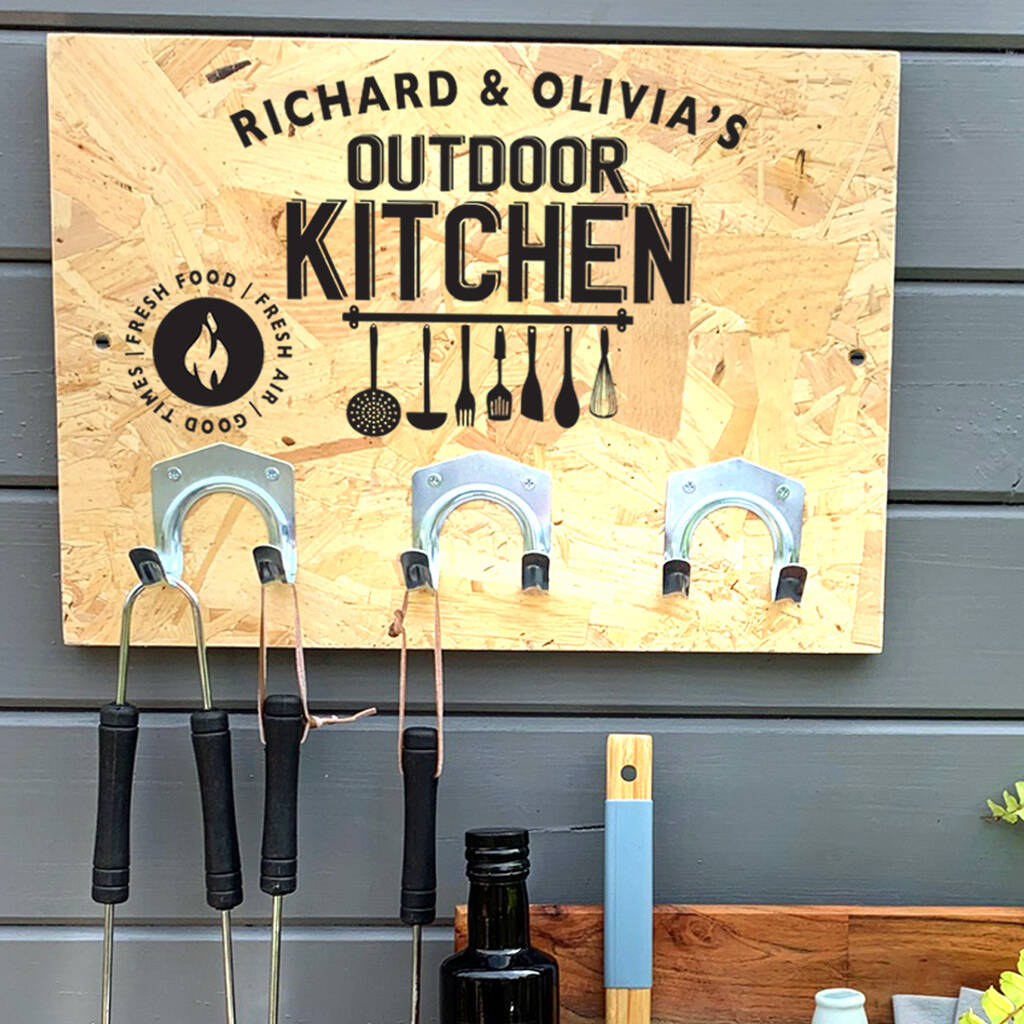 Personalised Outdoor Kitchen Sign With Hooks, 1 of 9